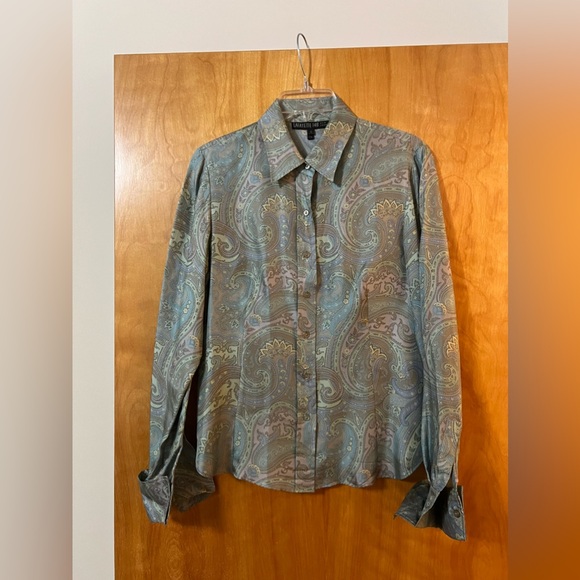 Lafayette 148 New York Button Up Short Muted Paisley Silk Long Sleeve Blouse 6 - Picture 14 of 15